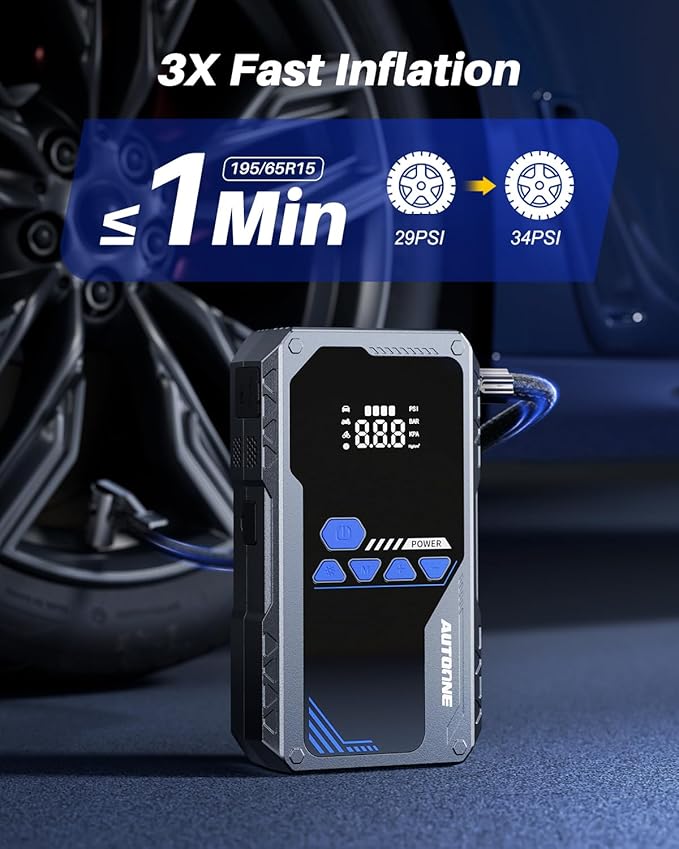 AUTOONE 6000A Jump Starter with Air Compressor (All Gas/10L Diesel), 150PSI Car Jumper Starter Portable, Jump Box Tire