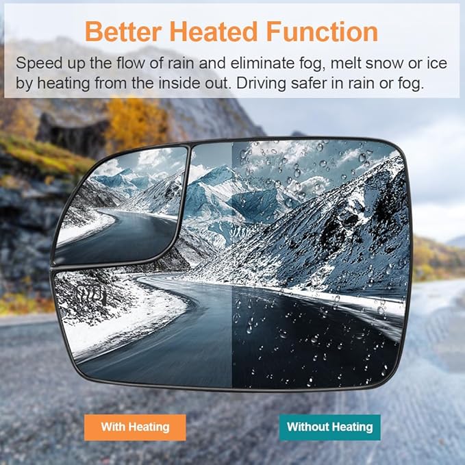 Senzeal Driver Side Heated Mirror Glass Replacement with Blind Spot Mirror for Ford Edge 2015 2016 2017 2018 (Left Side)