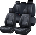 Coverado Car Seat Covers Full Set, Front Seat Covers with Lumbar Support and Back Seat Cover Waterproof Leather Automotive Se