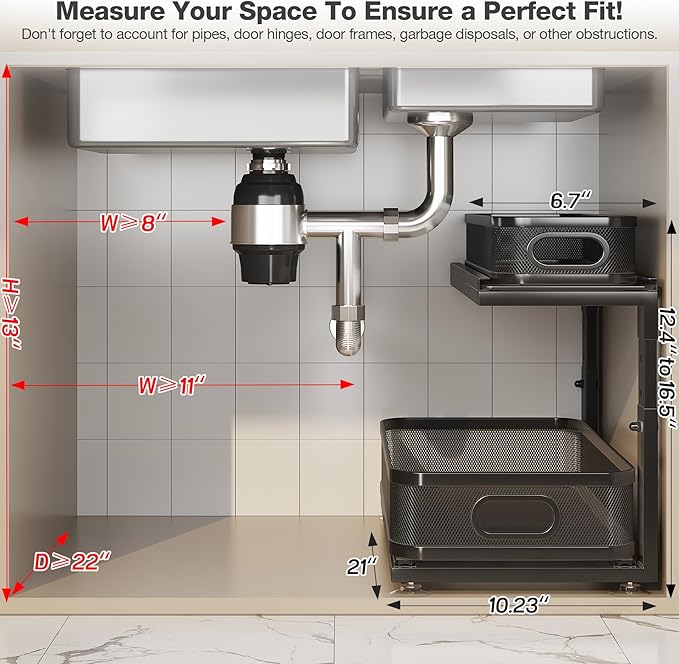 2 Pack 21IN-Depth Under Sink Organizer With Next-Gen Ball-Bearing Slides,2-Tier Precision Mesh Pull Out Cabinet Storage for B