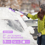 27” Snow Brush and Detachable Ice Scraper for Car Windshield, Car Snow Scraper and Brush Set, Ergonomic Foam Grip,Suitable for Cars SUVs and Trucks Vehicle(Aluminum Structure, PVC Brush, Purple 2 PC)