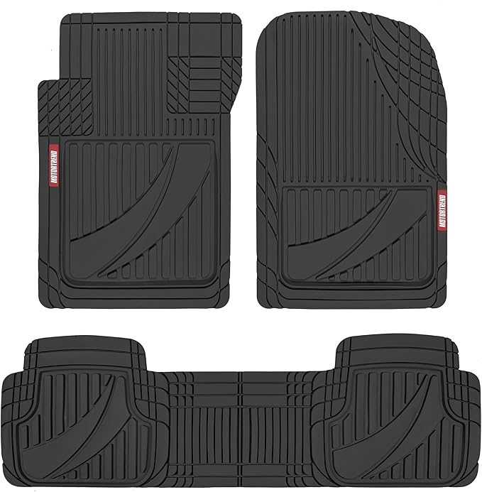 Motor Trend FlexTough™ Advanced Black Rubber Car Floor Mats – Heavy Duty Trim to Fit All Weather Floor Mats for Cars Truck SUV - Automotive Car Interior Floor Liner Protection - Universal Fit