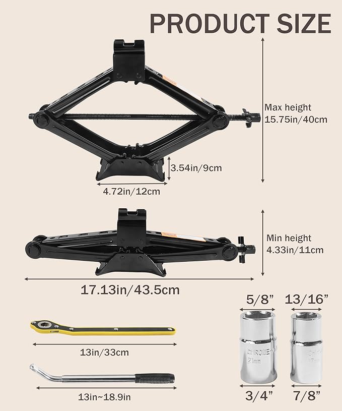 Bylikeho Scissor Jack Lift - 2 Ton Car Tire Jack Tool, Universal Emergency Kit with Lug Wrench, Portable Tire Changing Kit fo