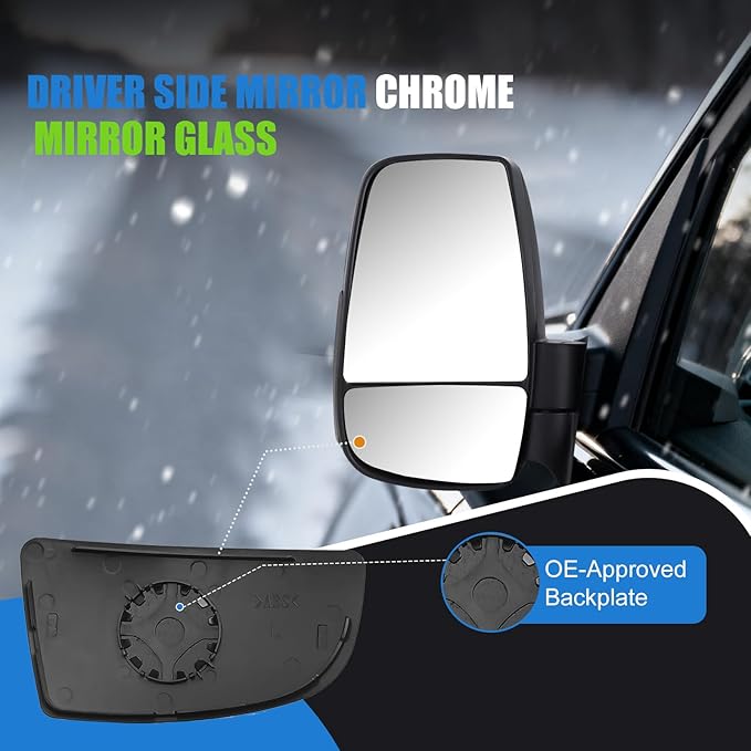 Driver Side Lower Mirror Glass with Backing Plate Replacement for 2015-2022 Ford Transit T150 T250 T350 & MK8 - Wide Angle Convex Blind Spot Lens, Clip-On Install (Non-Heated), Replaces BK3Z-17K707-A