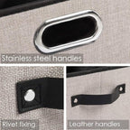 PRANDOM Large Fodable Storage Bins for Closet [3-pack] Decorative Linen Fabric Storage Bins Cubes with Leather/Metal Handles 