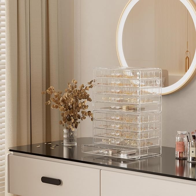 ProCase Acrylic Earrings Holder Organizer Box, Large Clear Earring Jewelry Storage Transparent Stackable Drawers Jewelry Disp