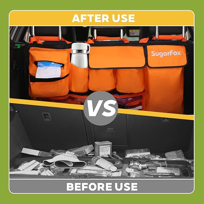 Backseat Hanging Trunk Organizer for SUVs, Cars, Trucks & MPVs | Multi-Pocket Storage with Anti-Slip Straps | Space-Saving Auto