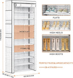 OYREL Shoes Rack 10 Tier Tall Shoe Rack with Storage Pockets, Fabric Covered Shoe Racks,Metal Shoes Rack Organizer for Closet