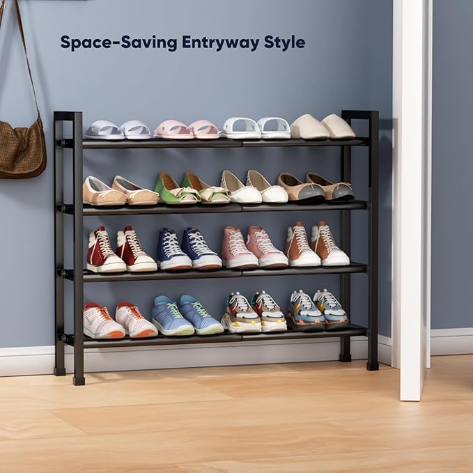 Abiglifty 4-Tier Expandable Shoe Rack,17"-33" Adjustable Shoe Rack for Closet,Metal Shoes Shelves for Front Door Entrance, Ga