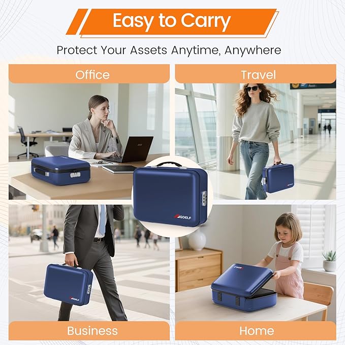 Fireproof Document Box with Lock, 5200°F Fireproof Water Resistant Hard Case File Organizer Safe Box for Important Documents,