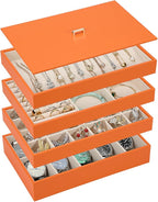Voova Stackable Jewelry Organizer Tray with Lid, PU Leather Jewelry Storage Holder for Drawer Inserts, Jewellery Display Box 