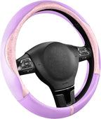 PIC AUTO Steering Wheel Cover, Pink Patterned & Light Purple Leather Patchwork Design, Universal Fit 14.5"–15.5", Anti-Slip, 