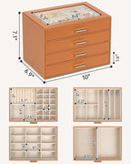 AKOZLIN Jewelry Box with Clear Lid Functional Leather Jewelry Storage Organizer Case 4 Drawers for Women Girls Necklace Ring 