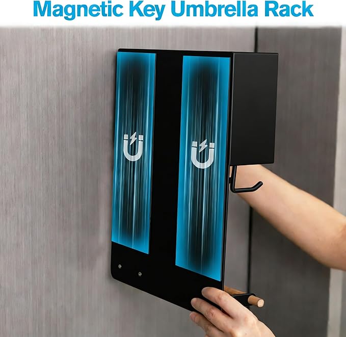 Magnetic Key Holder & Umbrella Holder for Wall, Multi-Functional Entryway Shelf for Tissues. Sturdy Hooks for Keys, Bags. Spa