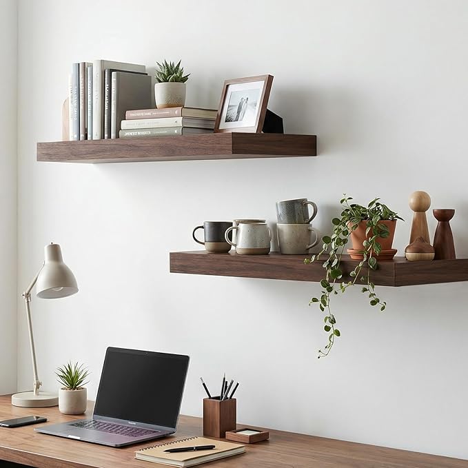 INHABIT UNION 20in Floating Shelves for Wall, Wall Mounted Shelves for Decor Storage Set of 2, Floating Shelf for Bedroom, Ba