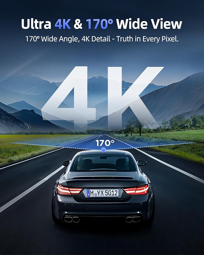 Dash Cam Front 4K - 1.5" IPS Display & 5G WiFi & 64G Card, 360° Rotation Mini Dashcam, Car Camera with WDR Night Vision, 24H 