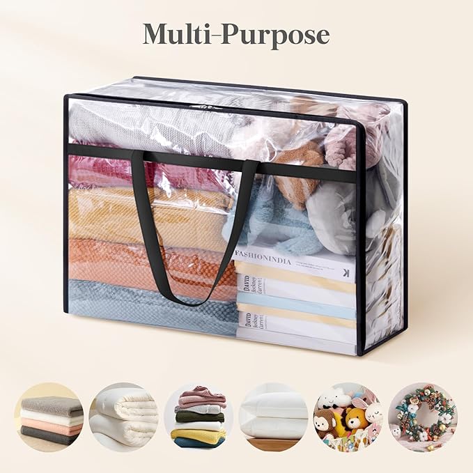 Lifewit 8 Pack Clear Clothes Storage Bags, 75L Plastic Blanket Storage Bag, Vinyl Foldable Moving Bags with Zipper, Closet Or