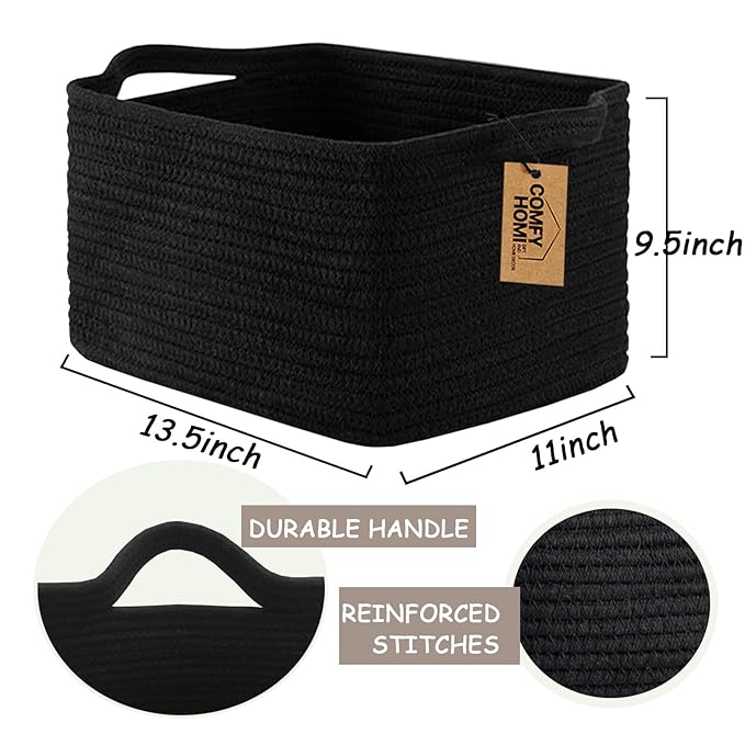 COMFY-HOMI 3PACK Cotton Rope Woven Basket With Handles for Shelves, Toy, Book, Cloth Storage Basket for Organizing|13.5" x 11
