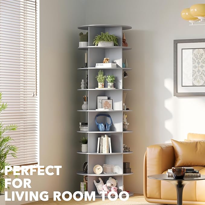 SpaceAid 8 Tier Rotating Shoe Rack Tower, Spinning Shoe Display Lazy Susan, Revolving 360 Shoe Rack Storage Round Carousel, V