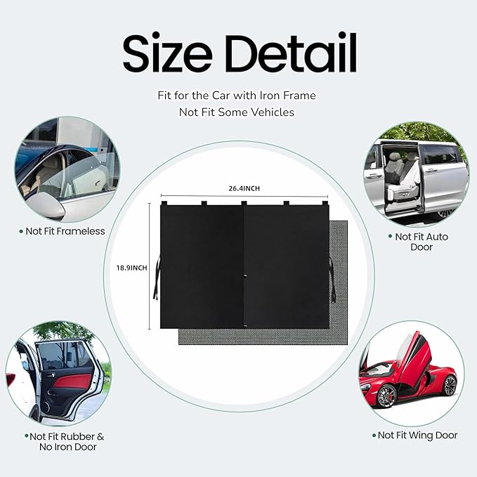 2Pack Car Side Window Curtain Sun Shade,Car Window Shade,Double Layer Sun Shade with Strong Magnets,Universal Sunshade for Cars SUV Trucks(Black-mesh,2PC)