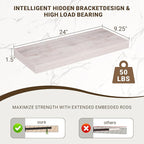 24 Inch Floating Shelves, 3D Textured Wood Grain, 24"x9.25"x1.5" Inch Deep Floating Shelves for Wall, Wooden Shelves for Bath