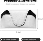 Sunglass Holder for Car Visor, Magnetic Auto Sun Visor Eyeglass Organizer with Dual Back Clips, Leather Glasses Protective Storage Case Universal for Most Vehicles Visors (White)