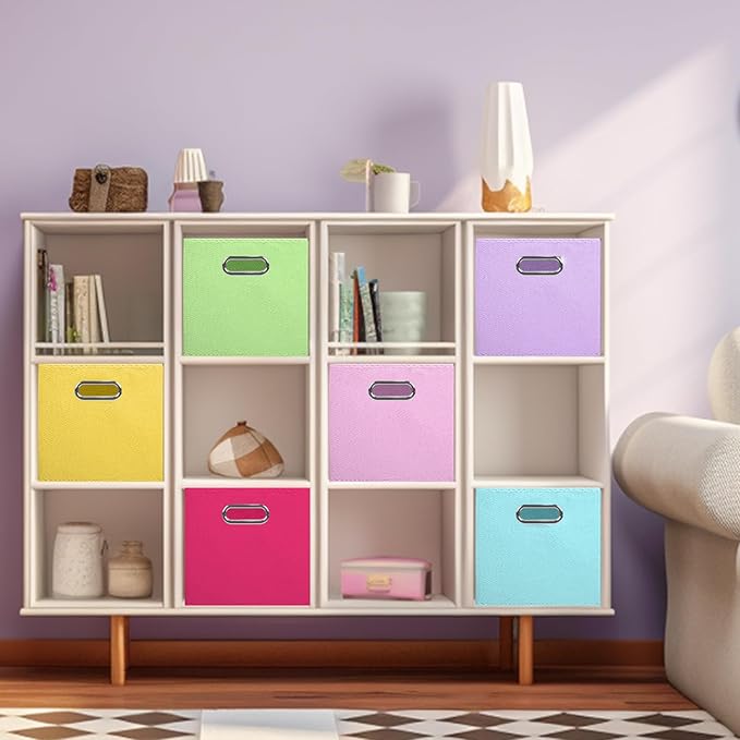 ShellKingdom Storage Bins, Foldable Fabric Storage Cubes And Cloth Storage Organizer Drawer with Metal Handle For Closet And 
