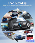 4K Dash Cam Front and Rear, 64GB SD Card, 1.5” IPS Display Car Camera, 5Ghz WiFi+App Control, Night Vision, 24H Parking Mode,
