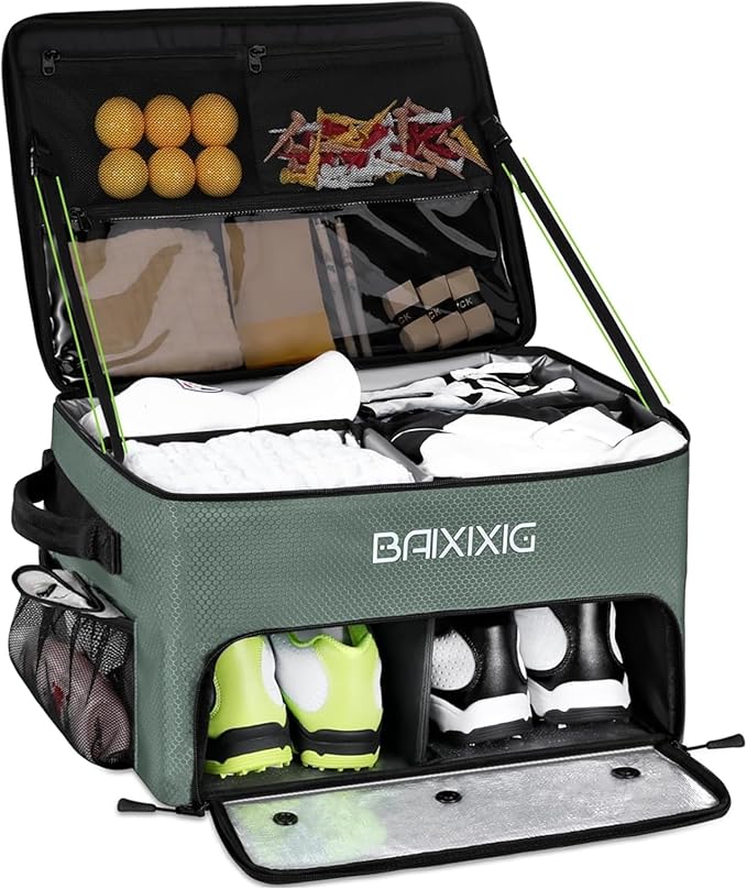 Golf Trunk Organizer, Waterproof Car Golf Locker with Separate Ventilated Compartment for 2 Pair Shoes, Golf Storage for Balls