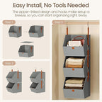 Homsorout Collapsible Hanging Closet Organizer - 3 Tier Closet Shelves Storage System with Hooks, Fabric Hanging Storage Bins