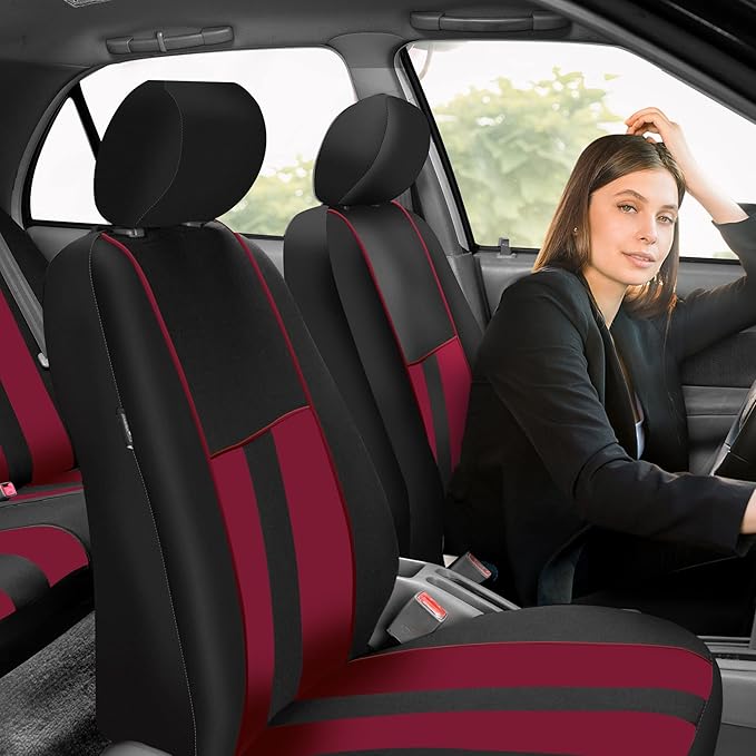 FH Group Car Seat Cover Front Set Striking Striped Car Seat Covers with Front Seat Covers and Rear Split Bench, Universal Fit