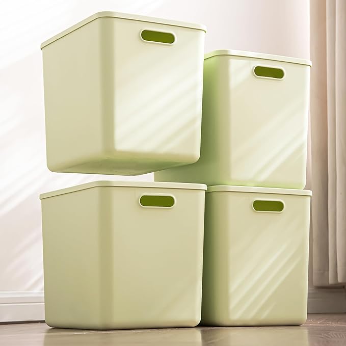 4 pack large plastic White storage bins Baskets, Toy Box Chest with Lids and Handle，Organizer Containers for Baby，Kids,snacks
