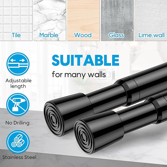 AIZESI Spring Tension Curtain Rod 32 to 58 inch Adjustable Curtain Rods No Drilling Expandable Spring Loaded Curtain Rod for 