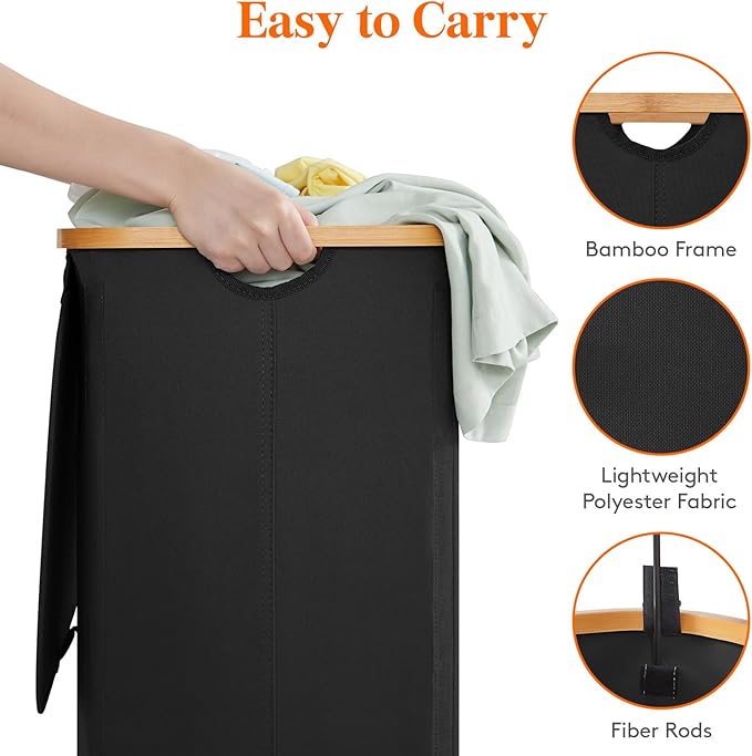 Lifewit 80L Laundry Basket with Lid, Clothes Hampers for Laundry with Bamboo Handles and 1 Removable Bag, Large Foldable Laun