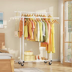 HYSEYY Double Rods Clothes Rack, Rolling Clothing Rack for Hanging Clothes Portable Wardrobe Rack, Metal Garment Rack Sturdy 
