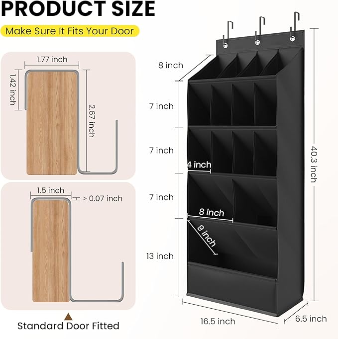 15 Pockets Over the Door Shoe Organizer, Shoe Rack for Closet Door with Large Breathable Pockets, Hanging Shoes Rack for Boot
