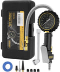 Analog Tire Inflator Gauge with Steel Braided Hose, 100 PSI Mechanical Tire Pressure Gauge – 3-in-1 Inflate/Deflate/Measure, 2.6" Glow Dial, Air Chuck for Car, Truck, SUV, RV, Bike (with Case)