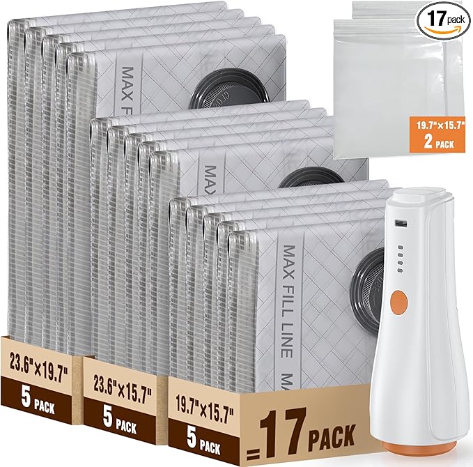 QcoQce Vacuum Storage Bags with Rechargeable Electric Pump, Space Saver Bags for Travel, Vacuum Seal Bags for Clothing, Beddi