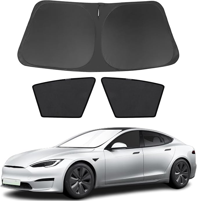 3PCS Car Window Shades Front Windshield Sun Shade Foldable Window Shade Custom Fit for 2012-2024 Tesla Model S Accessories Car Shades for Front Windows Anti-UV Rays Block Heat