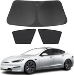 3PCS Car Window Shades Front Windshield Sun Shade Foldable Window Shade Custom Fit for 2012-2024 Tesla Model S Accessories Car Shades for Front Windows Anti-UV Rays Block Heat