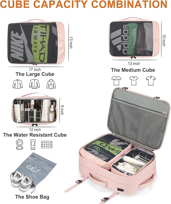 Lumesner Carry on Travel Backpacks, Extra Large 40L Flight Approved Bag for Men & Women,Expandable Suitcase Backpack With 4 P