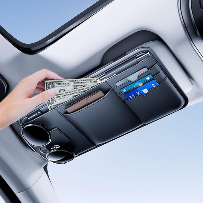 Sun Visor Organizer, Multi-Pocket Sun Visor Organizer for Car, SUV and Truck, Sun Visor Glasses Holder Card Holder Driver License Registration Pen Cell Phone Bill Ticket Key Document Holder1