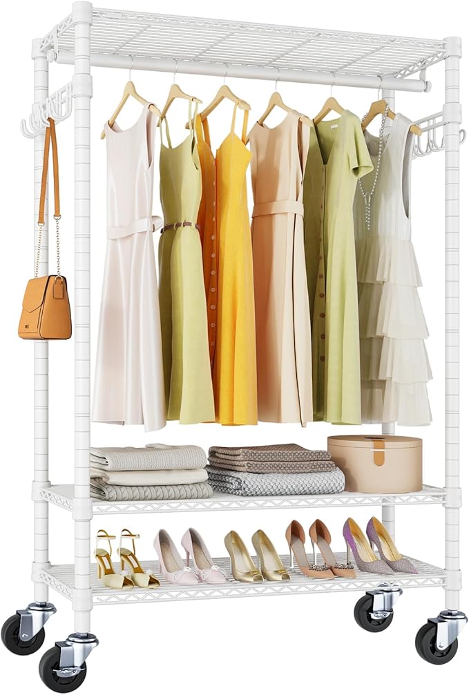 VIPEK R3 Rolling Clothing Rack Heavy Duty Garment Rack for Hanging Clothes, Portable Closet Wardrobe with Wheels and Side Hoo
