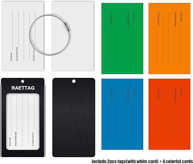 Luggage Tags Metal Suitcase Tags Travel Bag ID Identifier Luggage Tag (Black 2-Pack)