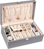 LANDICI Jewelry Box Organizer for Men Women, 2 Layer 4 Slot Watch Storage Case with Removable Tray, PU Leather Large Jeweller