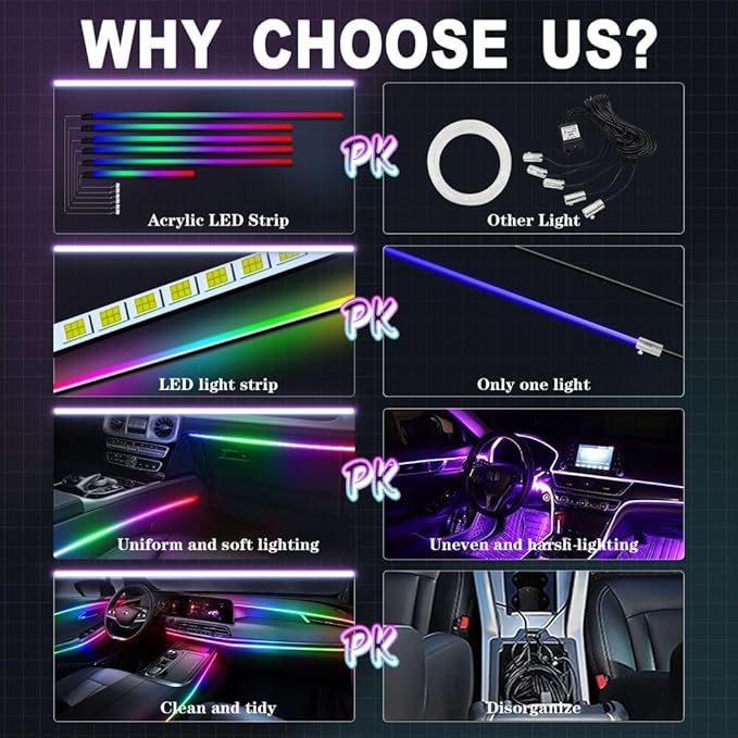 Dreamcolor Acrylic Interior Car Lights, WEBUPAR Car Accessories 6 in 1 Car LED Strip Lights with APP Control and 213 Modes, 175 inches 593 LEDs Fiber Optic Lights, RGB Neon Light Kits