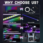Dreamcolor Acrylic Interior Car Lights, WEBUPAR Car Accessories 6 in 1 Car LED Strip Lights with APP Control and 213 Modes, 175 inches 593 LEDs Fiber Optic Lights, RGB Neon Light Kits