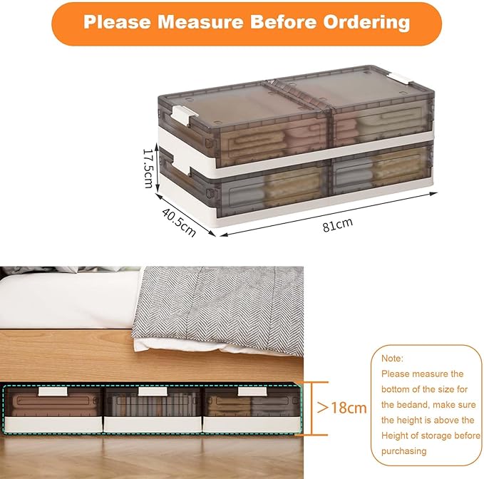 2 Pack Under Bed Storage Containers With Wheels,StackableFoldable Under Bed Storage Containers With Lids for Clothes Shoes Bl