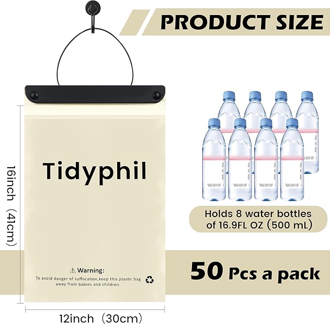 50 PCS Disposable Car Trash Bags Hanging, Leak-proof, Odor Seal. 2 Gallon Car Garbage Bags, Big Capacity. Independent of Car Trash Can, Easy Stick-On Car trash Bin for Car, SUV, Truck, Stroller. White