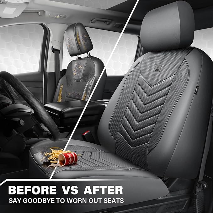 CAR PASS 3D Foam Mesh Leather Car Seat Covers Front Seats, Grey Breathable Front Seat Cover for Cars, Comfortable Universal F